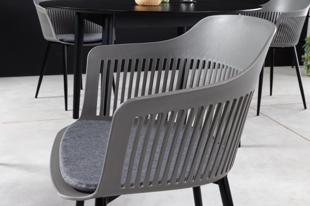 Design Stuhl AIRE grau Kunststoff Stahlgestell Indoor Outdoor inkl. Kissen