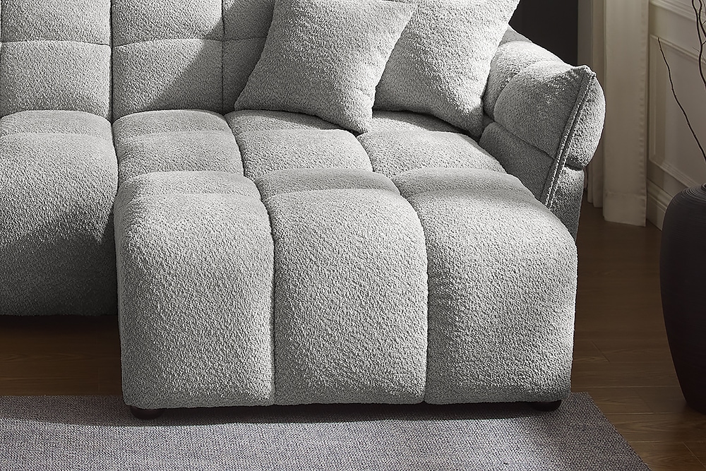 Moderner Hocker CLOUD 100cm grau Bouclé Federkern Fußhocker Sitzhocker