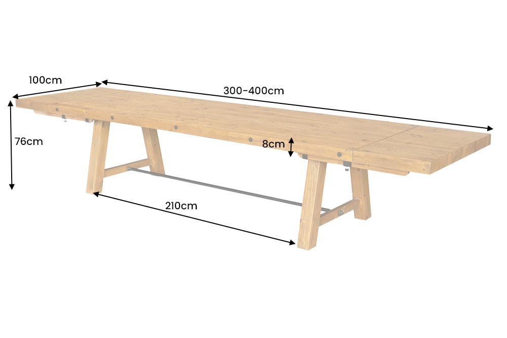 Massiver Esstisch FINCA 300-400cm vintage braun verlängerbar Pinienholz Bohlenoptik