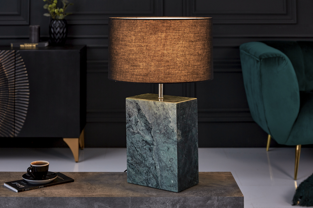 Design Tischlampe NOBLE 55cm grün Marmorfuß Stoffschirm