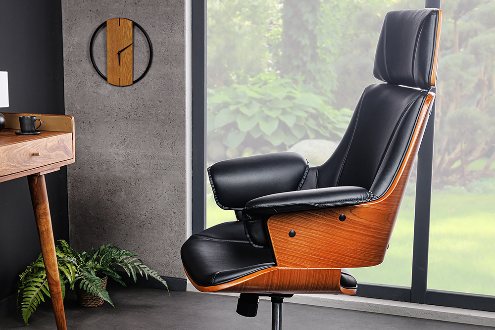 Höhenverstellbarer Bürostuhl MANHATTAN Kunstleder Walnuss mit Armlehne Retro Design