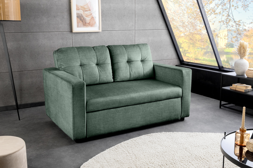 Sofa mit Schlaffunktion SMART moosgrün hochwertiger Vogue Seiden Samtstoff