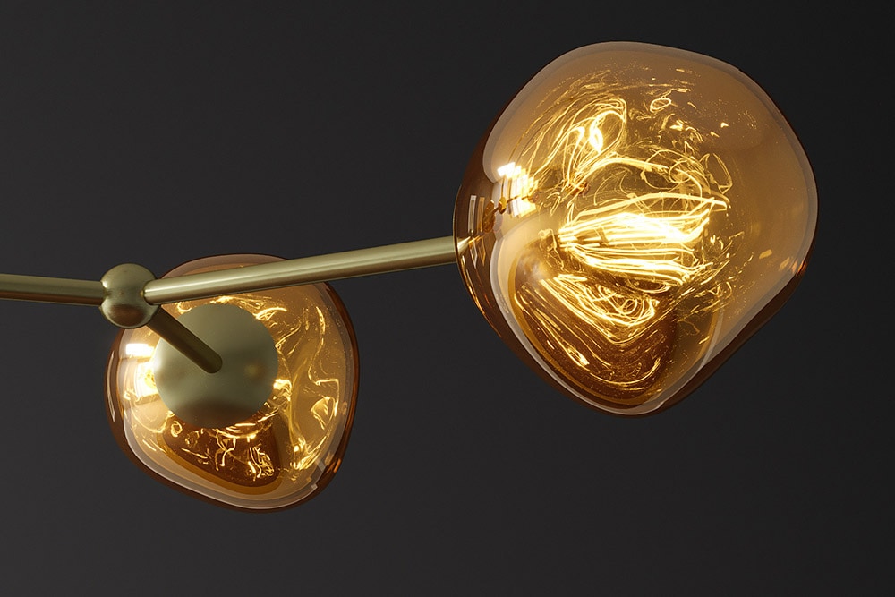 Design Hängelampe LIQUID DIAMOND 100cm gold Glas Stahl fünf Schirme Kugelleuchte