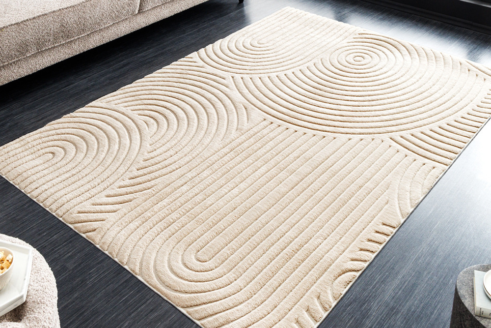 3D strukturierter Kurzflor Teppich ART DECO 230x160cm beige Hoch-Tief-Effekt