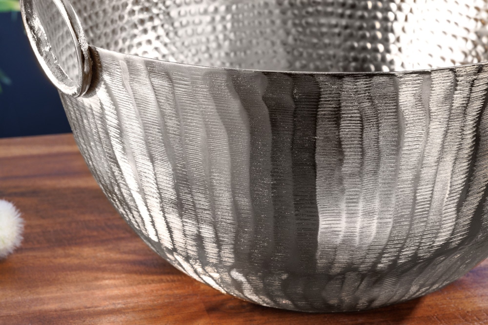 Handgearbeitete Deko Schale ORIENT 40cm silber Metall Hammerschlag Design