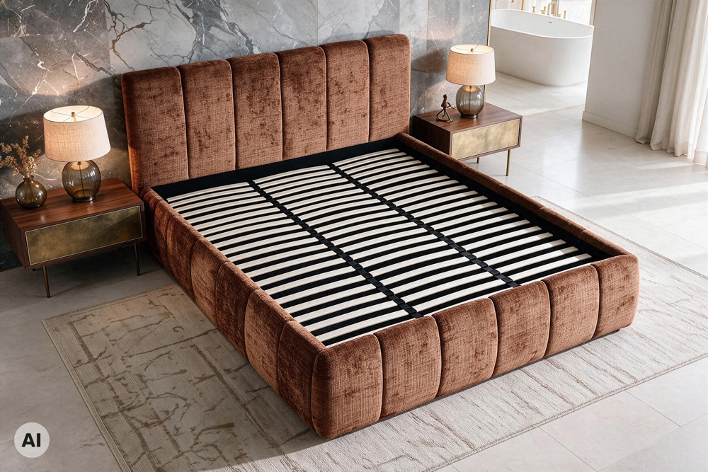 Design Boxbett ADLON 180x200cm rostbraun Chenille Cremona mit Stauraum und Lattenrost