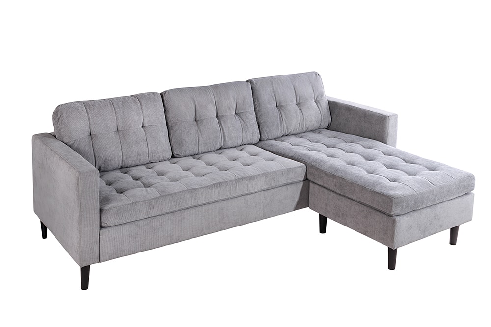 Modernes Ecksofa STOCKHOLM 220cm grau Cordstoff Federkern 3-Sitzer-Sofa