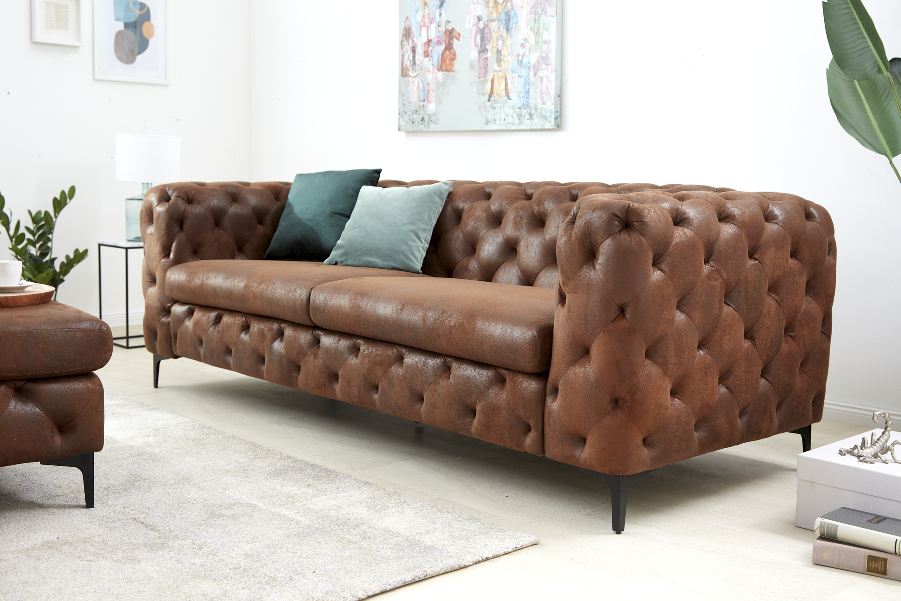 Chesterfield 3-Sitzer Sofa MODERN BAROCK 235cm antik braun Federkern Microfaser