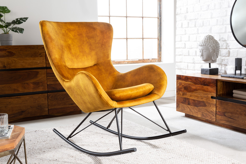 Design Schaukelstuhl SCANDINAVIA SWING senfgelb Samt Sessel