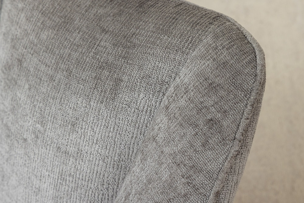 Drehbarer Retro Stuhl AVIGNON grau Chenille schwarze Metallbeine