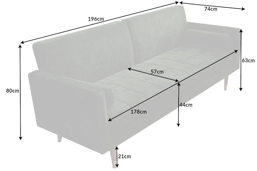 Modernes Schlafsofa COUTURE 200cm grün Microvelours 3-Sitzer Couch mit Schlaffunktion