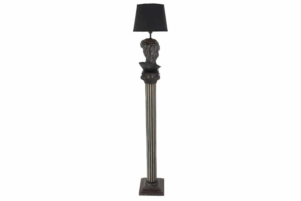 Handgefertigte Stehlampe DAVID 120cm schwarz mit Büste Stoffschirm