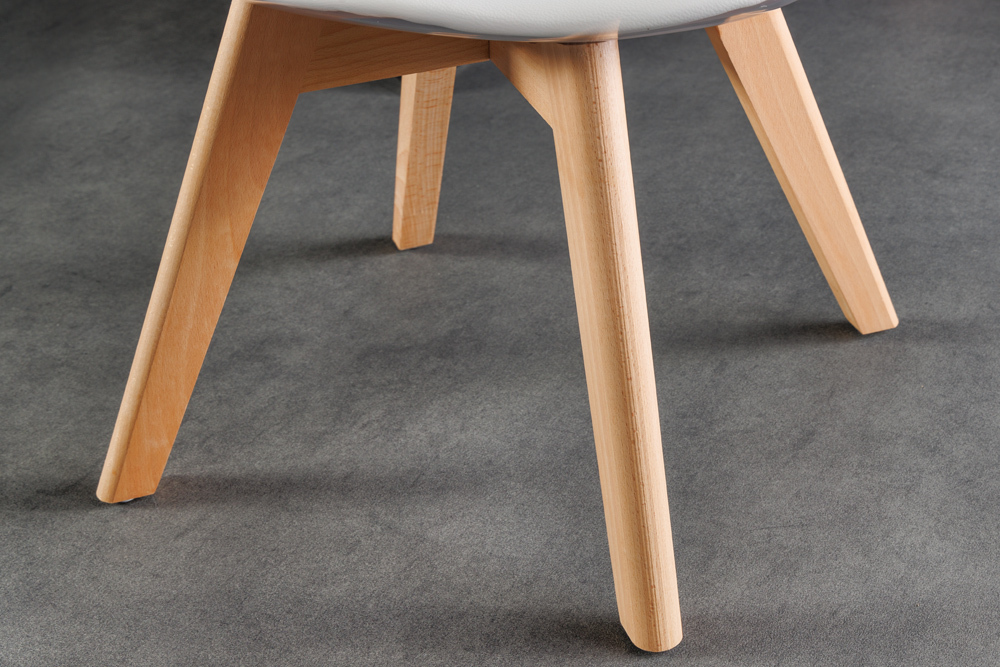 Design Stuhl SCANDINAVIA MEISTERSTÜCK transparent weiß Kunststoff Buchenholz natur