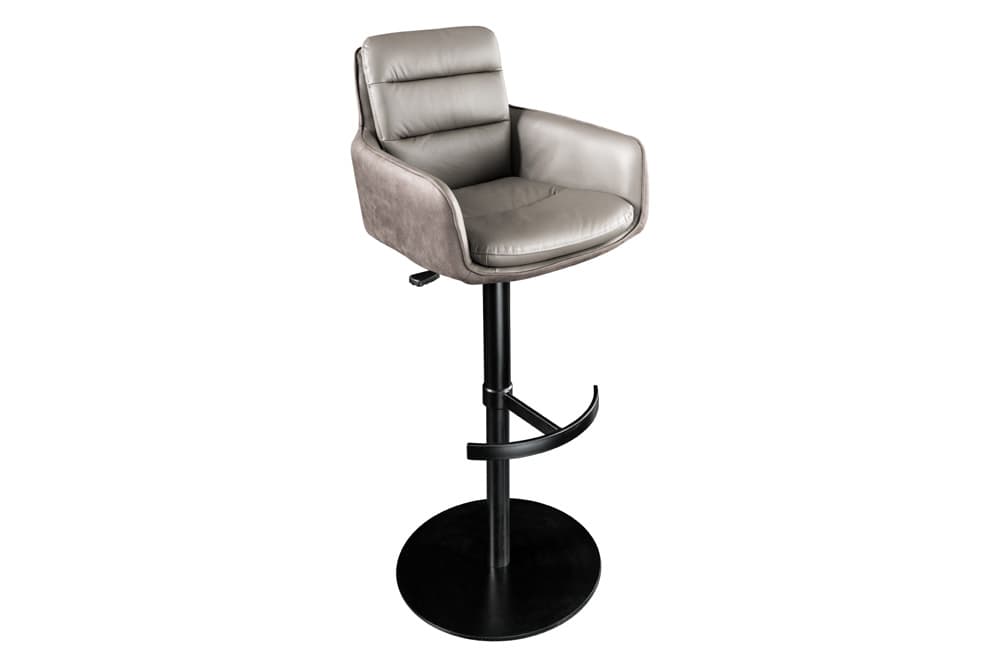 Drehbarer Design Barhocker BIG GEORGE taupe Echtleder Microfaser höhenverstellbar mit Armlehnen