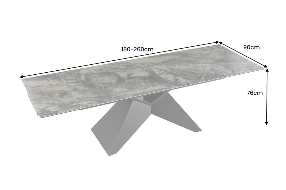 Design Esstisch DIAMOND 180-260cm taupe Keramik Metallgestell schwarz