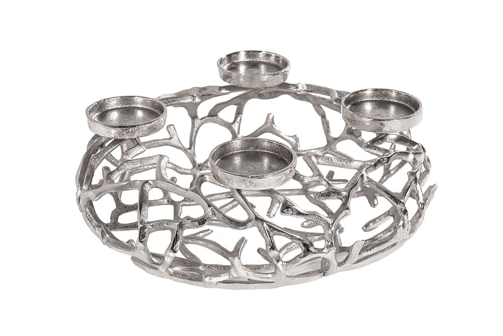 Eleganter Kerzenhalter ABSTRACT 38cm silber Kranz aus Ästen für 4 Kerzen