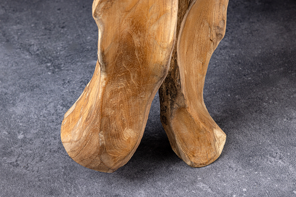 Massiver Konsolentisch ROOT 150cm natur Teak Massivholz aus Wurzelholz Glasplatte
