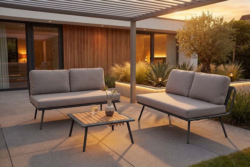 Outdoor Lounge Sitzgruppe MOBILE MODULAR anthrazit hellgrau mit Tisch wetterfest