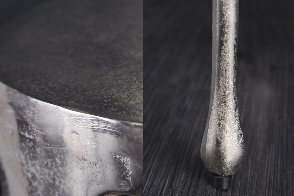 Extravaganter Beistelltisch LIQUID LINE 50cm silber Tropfen-Design Metall Aluminium rund