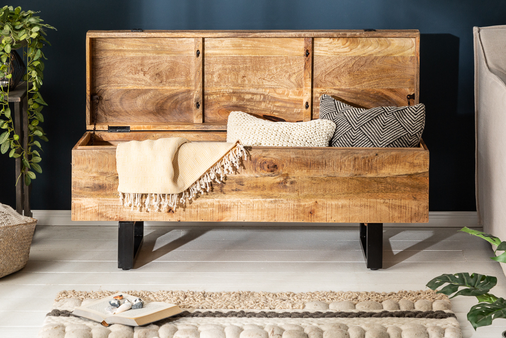 Industrial Truhenbank FACTORY LOFT 115cm Mangoholz natur Sitzbank
