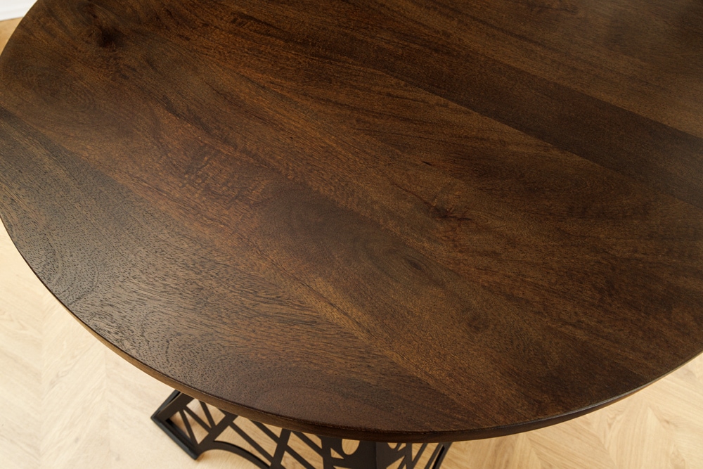 Runder Bartisch PARIS LOFT 105cm dunkelbraun Mangoholz Eiffelturm-Design