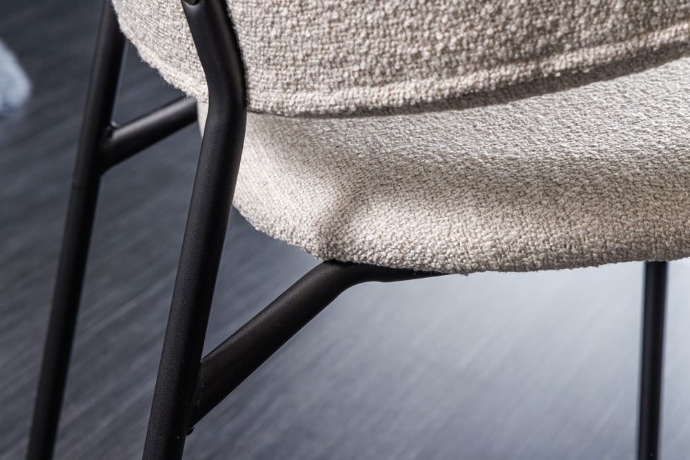 Design Stuhl VOGUE greige Bouclé schwarze Metallbeine