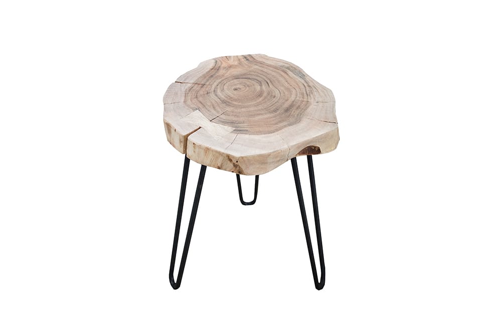 Massivholz Beistelltisch GOA 40cm natur Akazie Baumstamm Metall schwarz Hairpin Legs