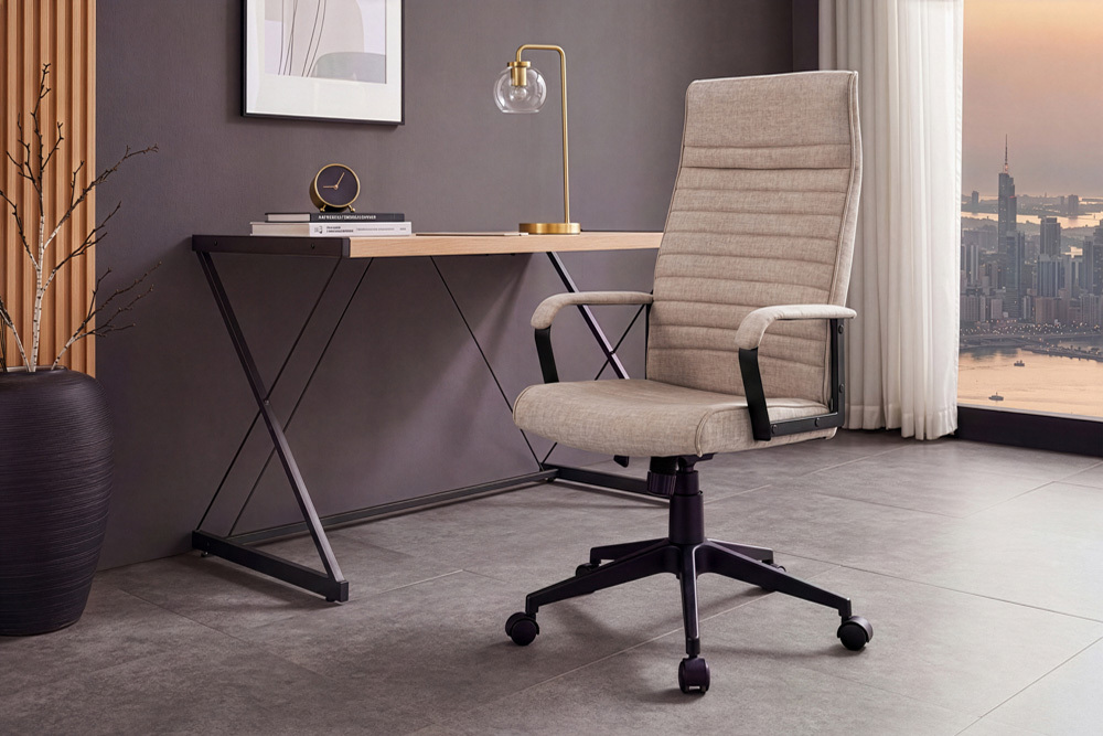 Höhenverstellbarer Bürostuhl LAZIO taupe Vogue Velours Samt drehbar mit Rollen