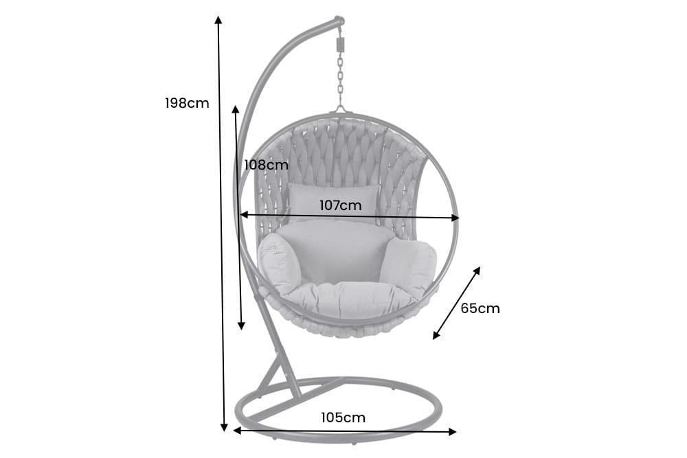 In- und Outdoor Hängesessel ROPE anthrazit grau mit Gestell wetterfest inkl. Kissen