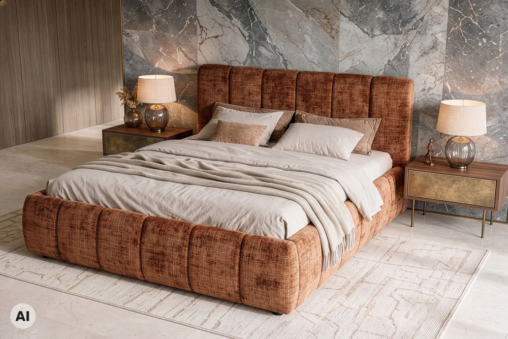 Design Boxbett ADLON 180x200cm rostbraun Chenille Cremona mit Stauraum und Lattenrost