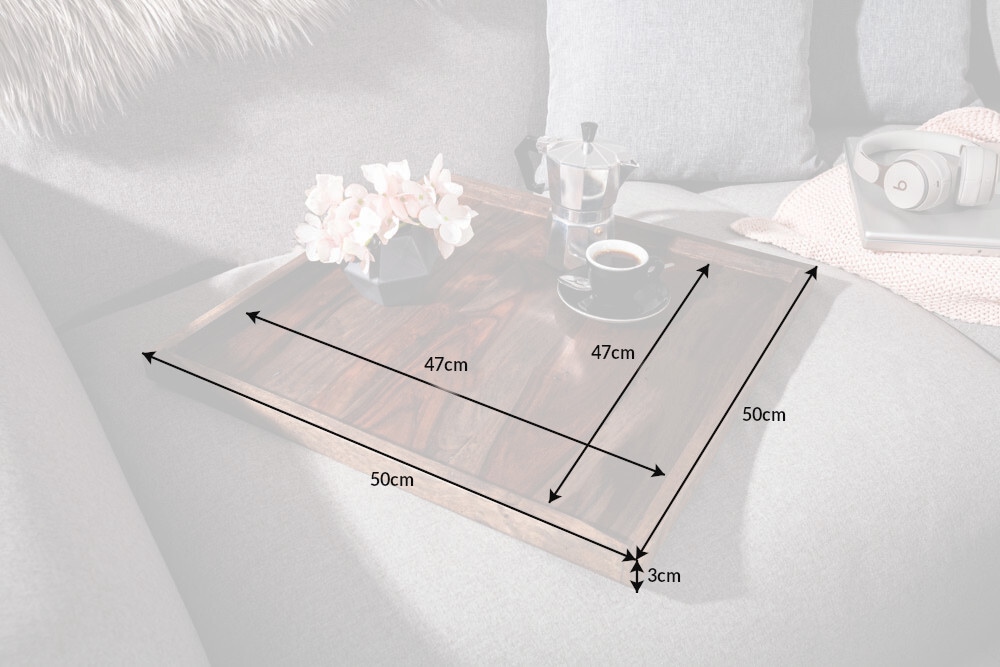 Massives Tablett MAKASSAR 50cm Sheesham smoke finish Servierbrett