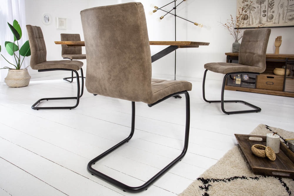 Industrial Freischwinger Stuhl MODENA vintage taupe mit Ziersteppung