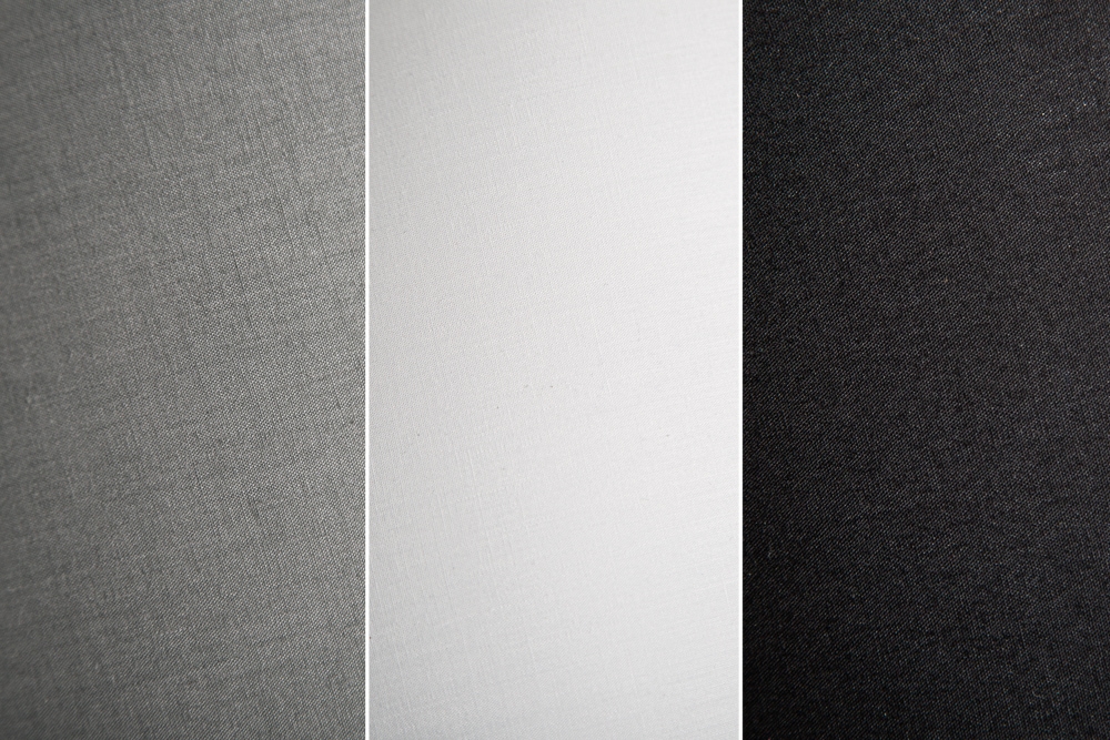 Design Stehlampe LEVELS 163cm schwarz grau mit 3 Leinenschirmen