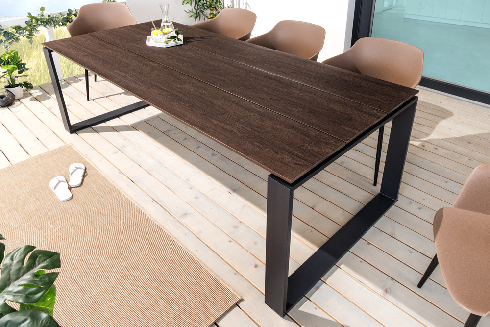 Wetterfester Gartentisch FLOATING 210cm braun schwarz Aluminium Outdoor Esstisch modern