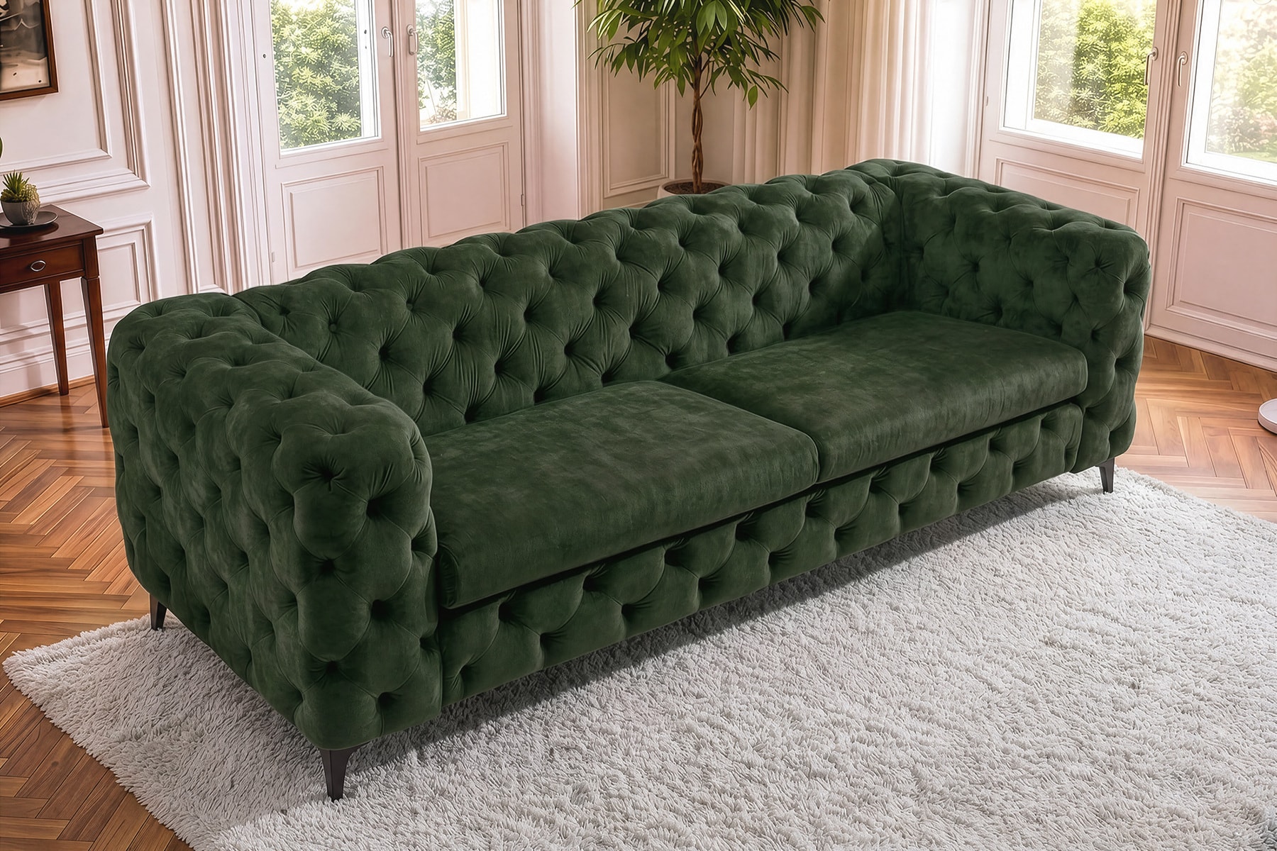 Chesterfield Sofa MODERN BAROCK 235cm grün Samt 3-Sitzer Couch Federkern