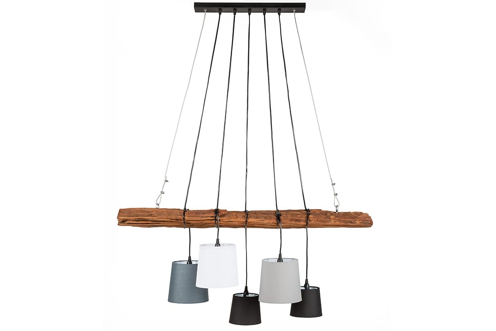 Design Hängelampe LEVELS 115cm Treibholz schwarz grau mit 5 Leuchten