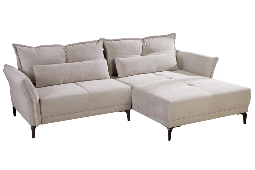 Modernes Ecksofa DESIGNO 250cm champagner beige Cord Couch inklusive Kissen Metallfüße