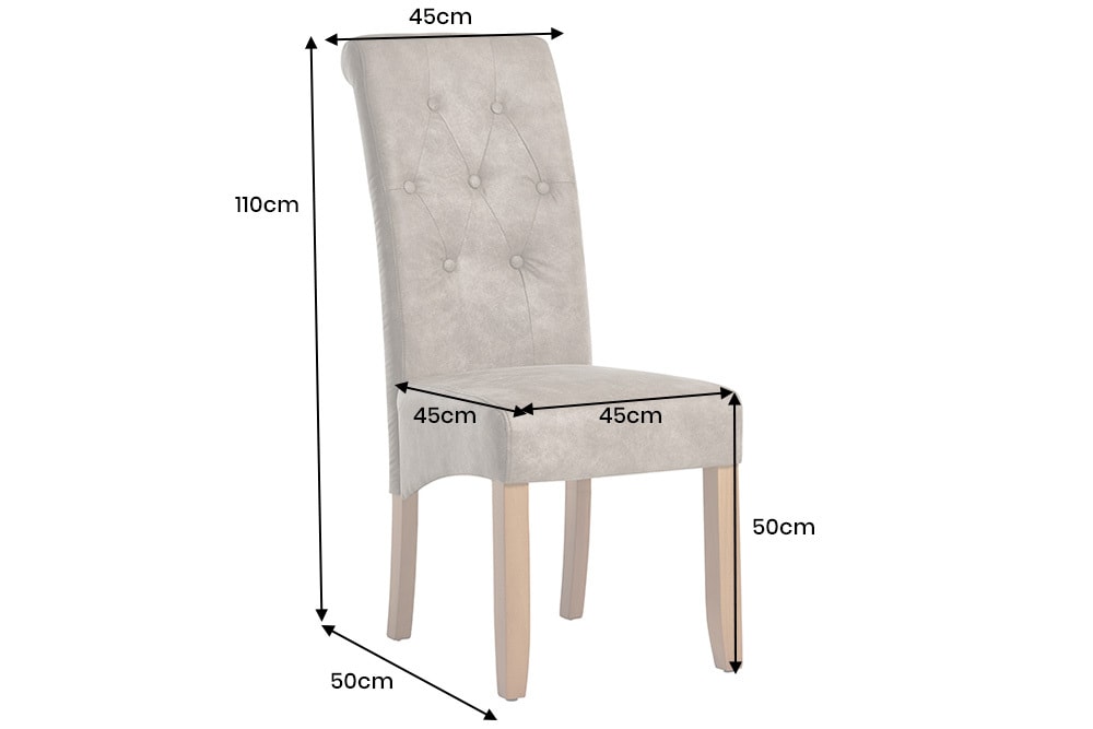 Design Stuhl CASA taupe Microfaser mit Zierknöpfen Massivholzbeine