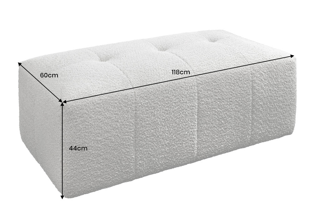 Moderner Hocker ROYAL 120cm grau Bouclé Federkern Sitzhocker Fußhocker