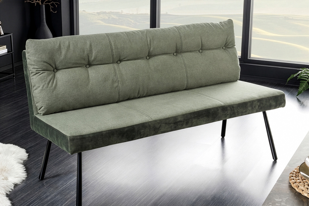 Gepolsterte Sitzbank BIG GEORGE 160cm grün Samt Strukturstoff Taschenfederkern schwarz