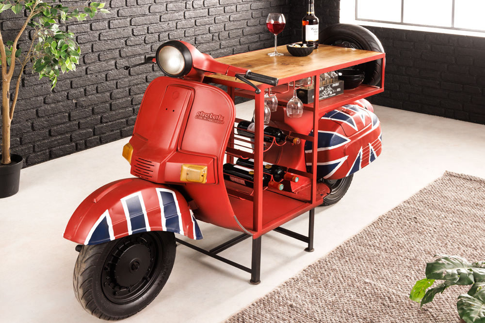 Design Bartisch SCOOTER 180cm rot Mangoholz Handarbeit Upcycling