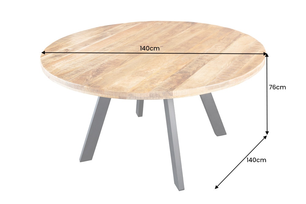 Massiver Esstisch IRON CRAFT 140cm natur rund Mangoholz Metall Industrial Design