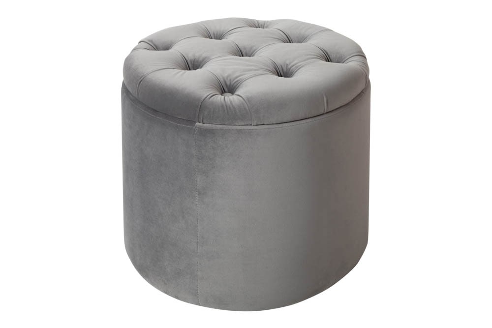 Eleganter Hocker MODERN BAROCK 50cm silbergrau Samt Aufbewahrungkorb