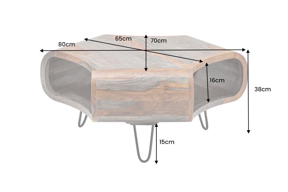 Retro Couchtisch ORGANIC LIVING 80cm grau smoke finish Sheesham Palisander Massivholz Hairpin Legs