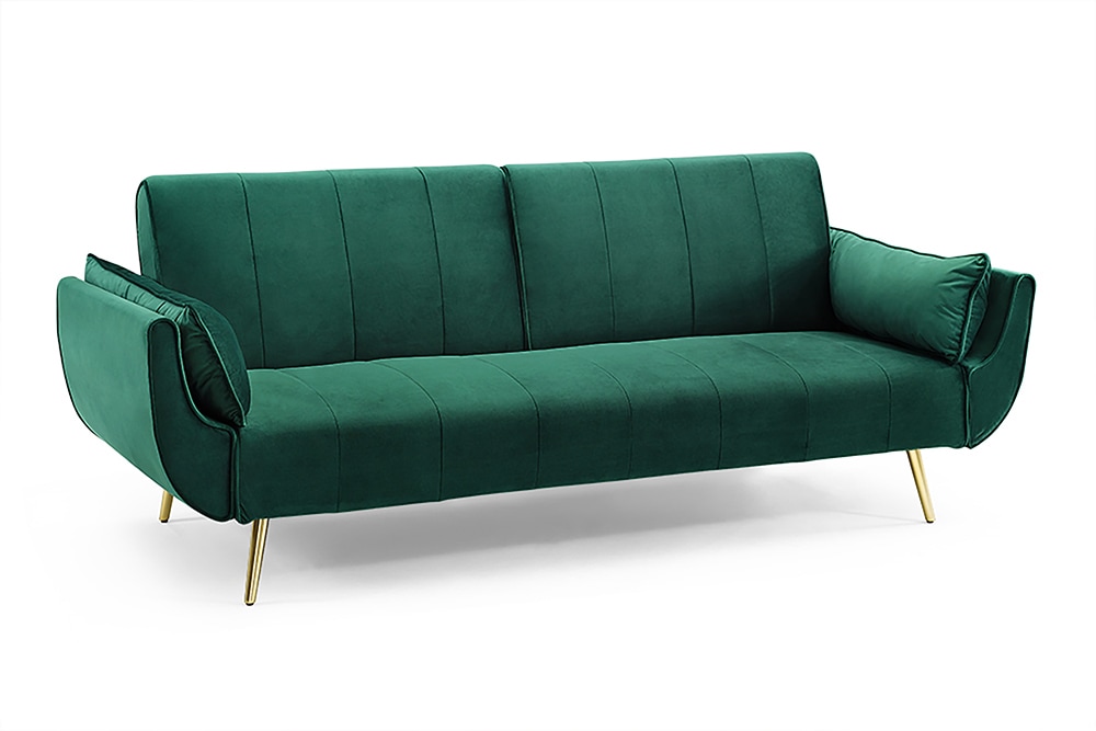 Retro Schlafsofa DIVANI 220cm smaragdgrün Samt goldene Metallfüße 3-Sitzer mit Bettfunktion