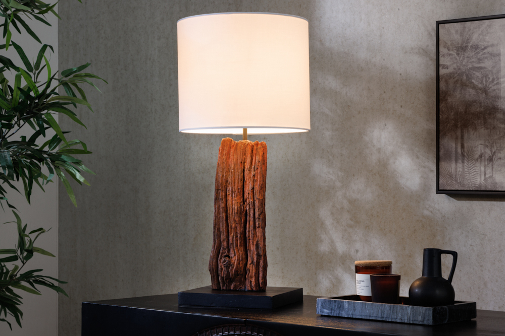 Design Tischlampe ROUSILIQUE 60cm natur weiß rund Treibholz handgearbeitet