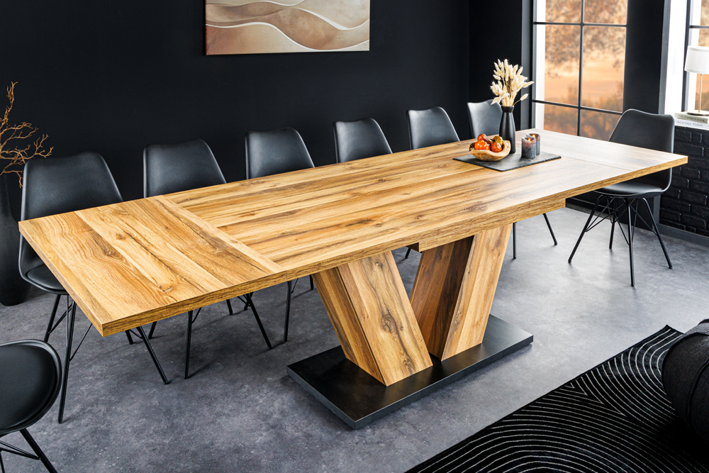 Ausziehbarer Esstisch MONTREAL 180-280cm natur Plankeneiche Holz-Design V-Gestell » Jetzt kaufen