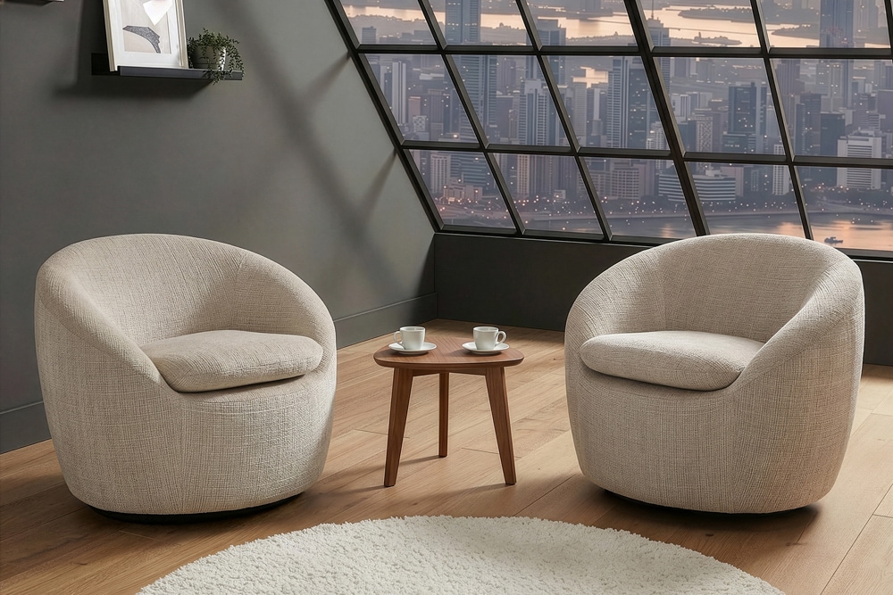 Drehbarer Design Sessel ALPINE beige Chenille Cremona 360° mit Armlehnen