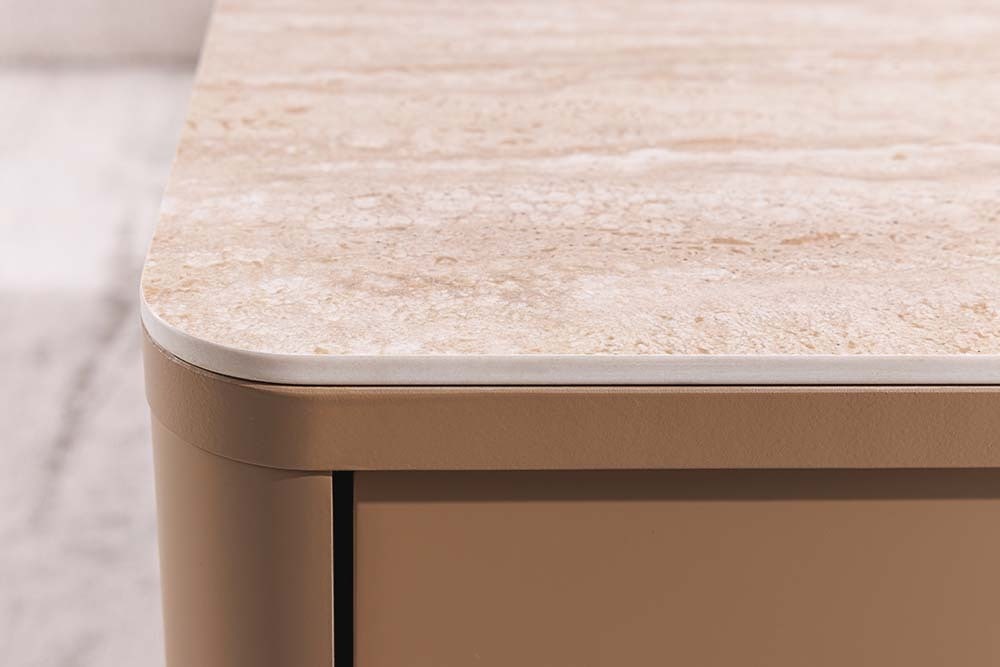 Design Couchtisch SAVOY 120cm grau beige greige Keramik Travertin mit Schublade