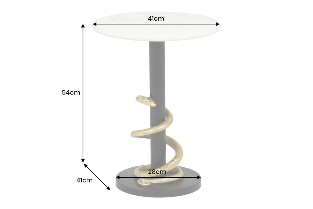 Runder Beistelltisch WILDLIFE SNAKE 55cm weiß Marmor gold schwarz Schlange Skulptur